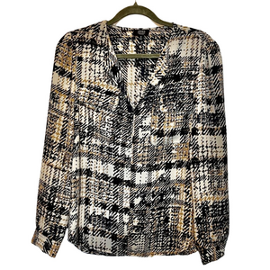 Jones New York Abstract Print Blouse V-Neck Pullover M